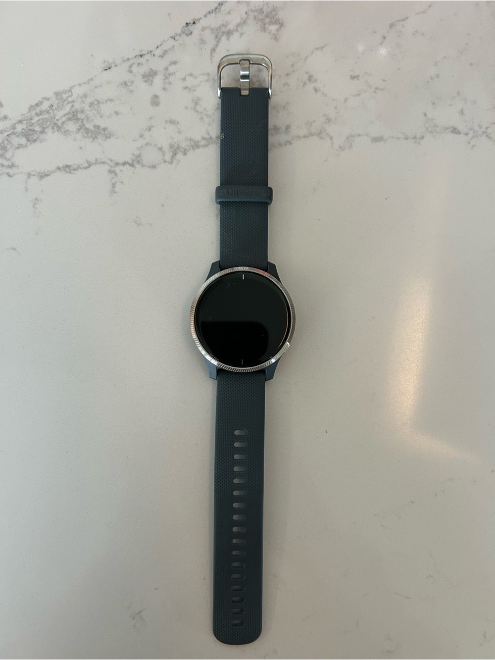 garmin Silver Bezel Smartwatch with Dark Blue Strap